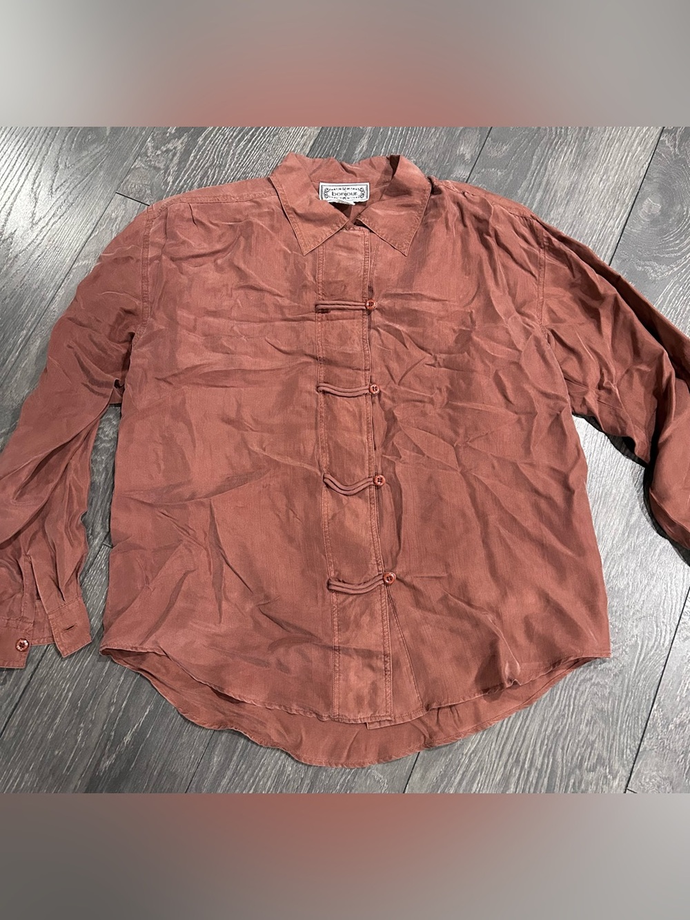 Bonjour 100% Silk Shirt Vintage Blouse Women’s Medium Long Sleeve Button Up